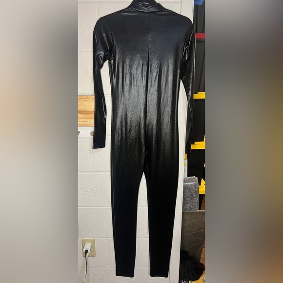 Women's Metallic Catsuit Bodysuit Wet Look Jumpsuit - Picture 2 of 3